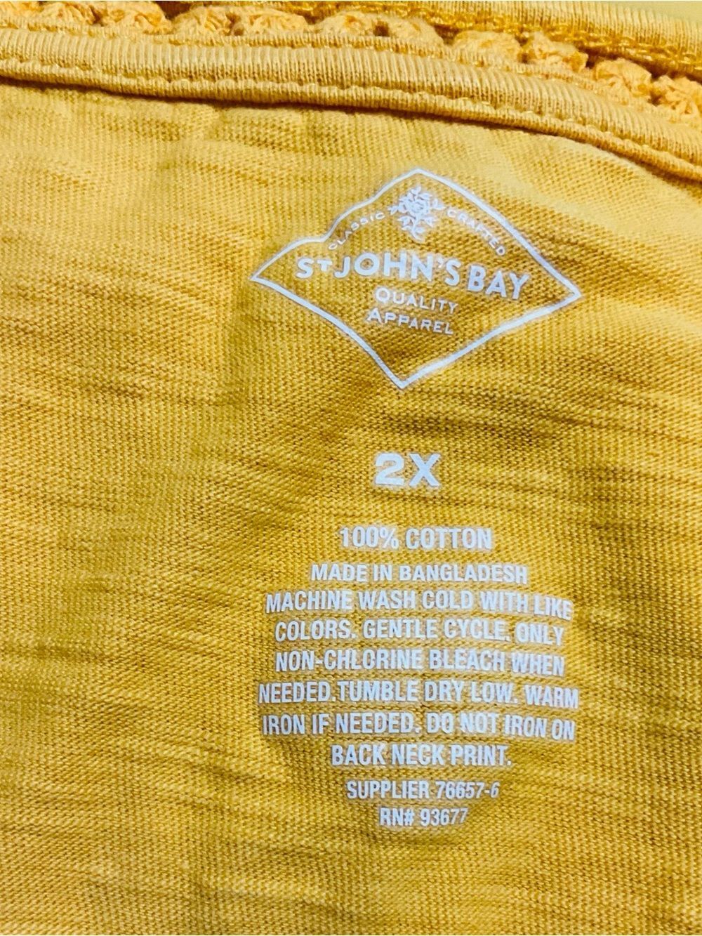 St. John's Bay Yellow V-Neck Tunic with Lace Trim Sz 2X - Picture 6 of 6